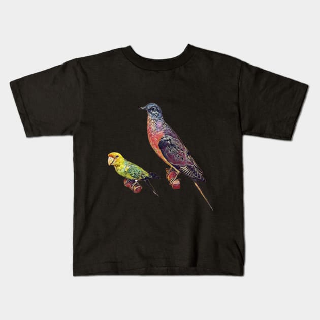 Extinct Birds (passenger pigeon and Carolina parakeet) Kids T-Shirt by Animal Surrealism